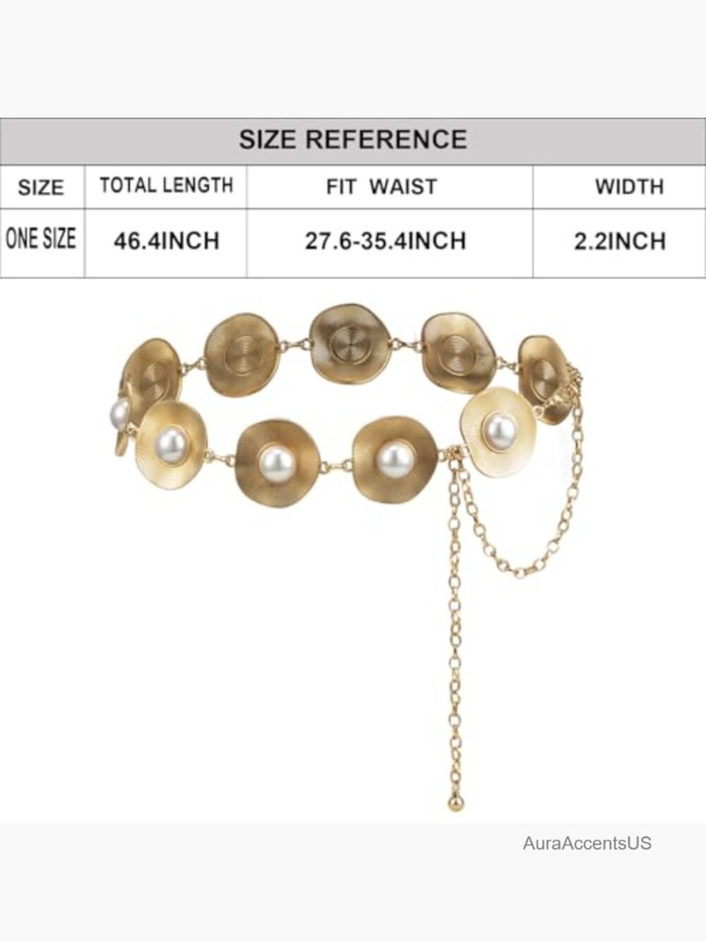 Vintage Floral Gold Chain Belt - Hook & Loop Closure, Adjustable Waist - Picture 3 of 7